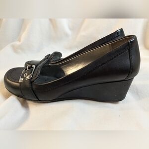 Marc Fischer Black Leather Loafers Wedges sz 10